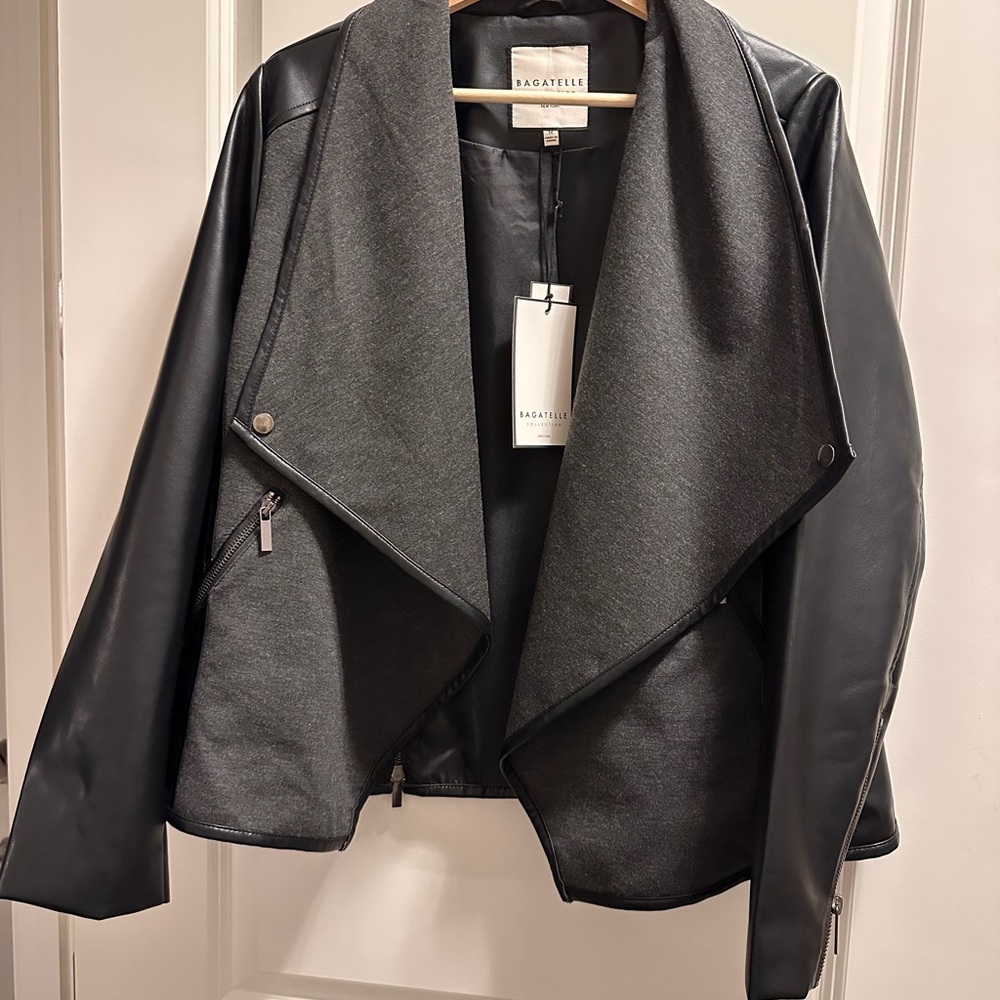 Bagatelle Collection Mixed Media Moto Jacket Black Gray Size 1X NWT